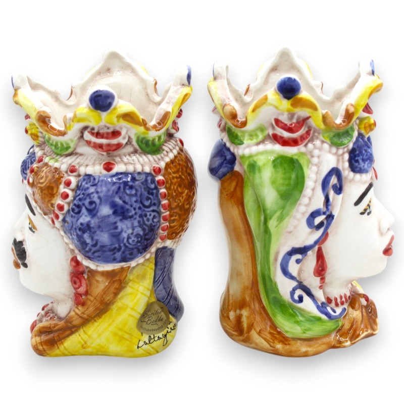 Siciliaanse Emiri donkerbruine koppen (paar) h 13 / 14 cm ca. Caltagirone MD29 keramiek - 