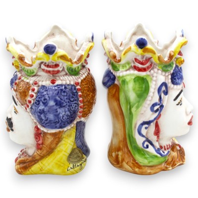 Siciliaanse Emiri donkerbruine koppen (paar) h 13 / 14 cm ca. Caltagirone MD29 keramiek - 