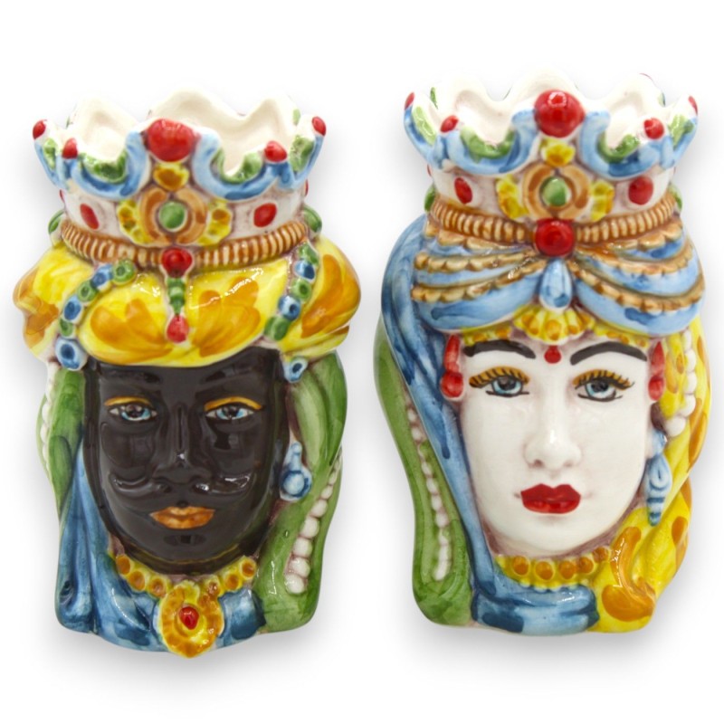 Cabezas moriscas normandas sicilianas (pareja) de 13/14 cm de altura aprox., cerámica de Caltagirone MD10 - 