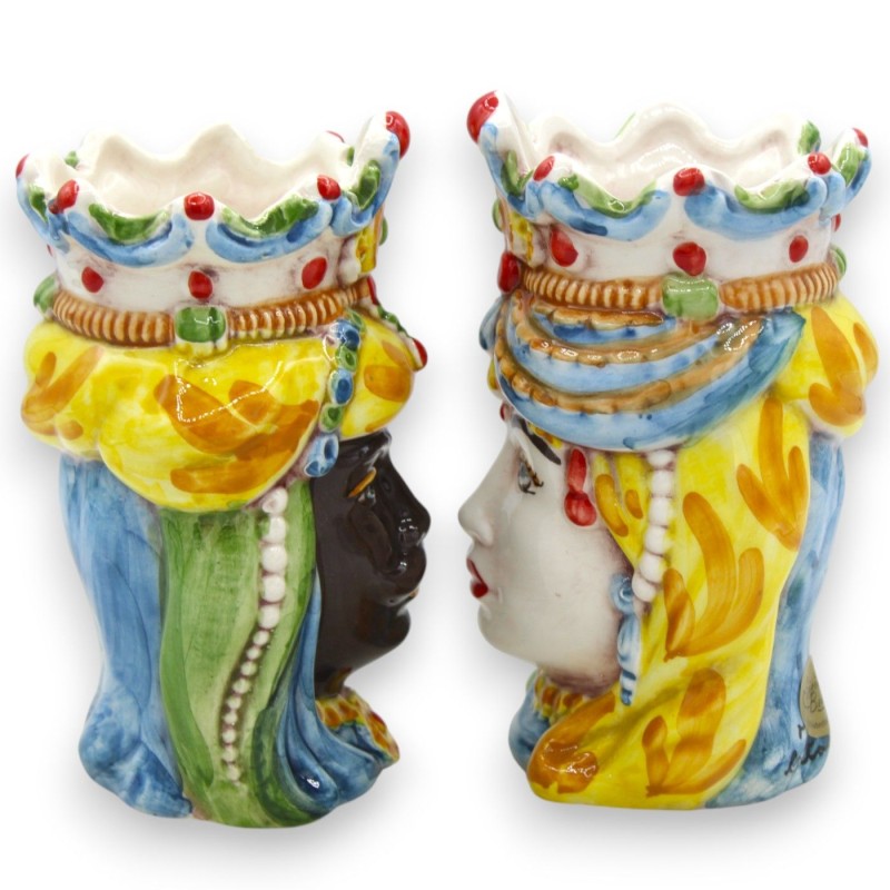 Cabezas moriscas normandas sicilianas (pareja) de 13/14 cm de altura aprox., cerámica de Caltagirone MD10 - 