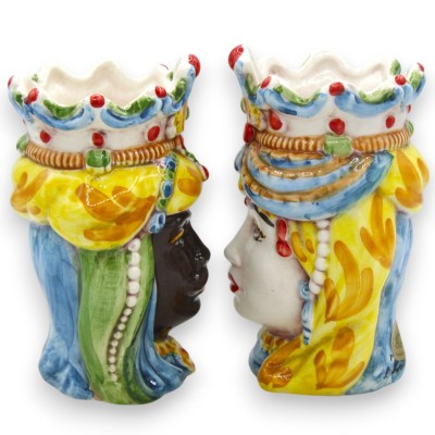 Cabezas moriscas normandas sicilianas (pareja) de 13/14 cm de altura aprox., cerámica de Caltagirone MD10 - 