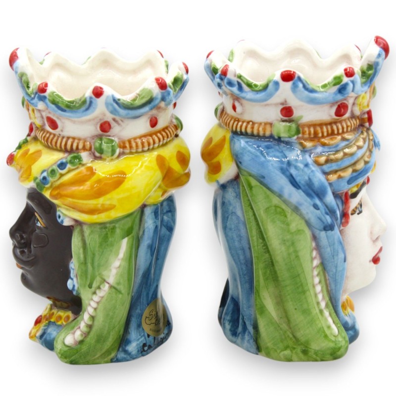 Cabezas moriscas normandas sicilianas (pareja) de 13/14 cm de altura aprox., cerámica de Caltagirone MD10 - 