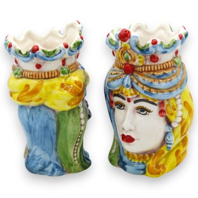Cabezas moriscas normandas sicilianas (pareja) de 13/14 cm de altura aprox., cerámica de Caltagirone MD10 - 