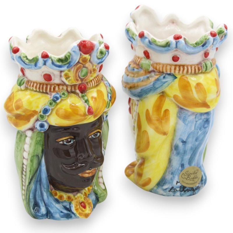 Cabezas moriscas normandas sicilianas (pareja) de 13/14 cm de altura aprox., cerámica de Caltagirone MD10 - 