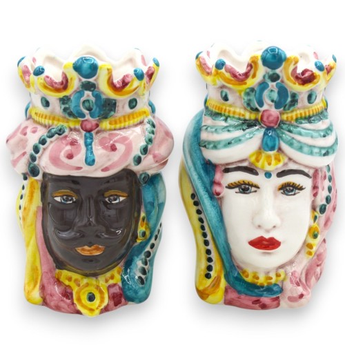 Sizilianische normannische Maurenköpfe (Paar) H 13/14 cm ca. Caltagirone Keramik MD30