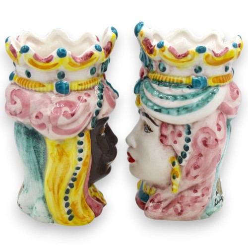 Sicilian Norman Moorish heads (pair) h 13 / 14 cm approx. Caltagirone ceramic MD30 -  2