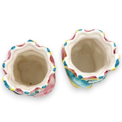 Siciliaanse Normandische Moorse hoofden (paar) h 13 / 14 cm ca. Caltagirone keramiek MD30 - 