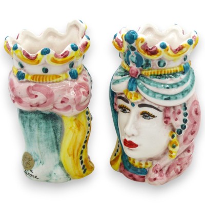 Sizilianische normannische Maurenköpfe (Paar) H 13/14 cm ca. Caltagirone Keramik MD30 - 