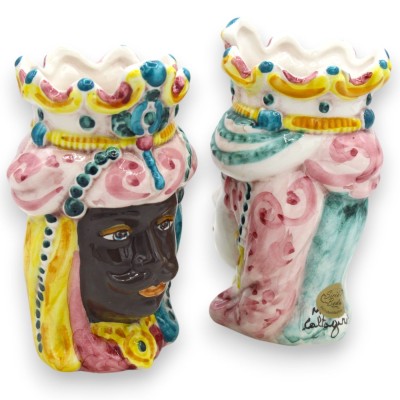Teste di moro Siciliane Normanne (coppia) h 13 / 14 cm ca. ceramica Caltagirone MD30 - 