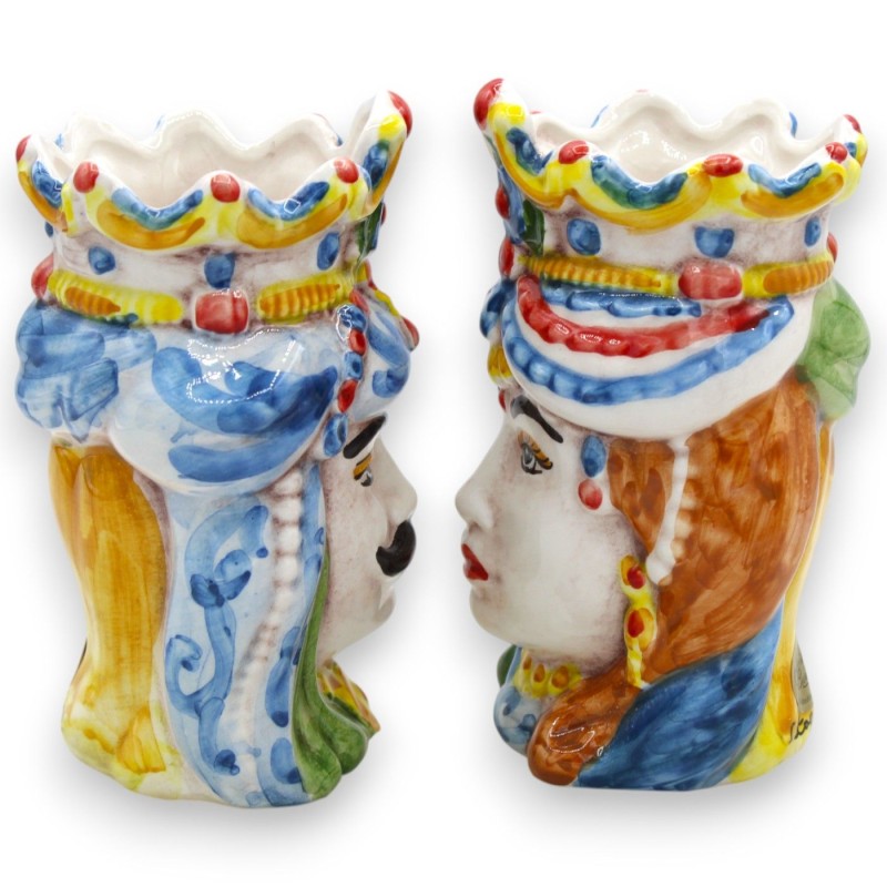 Sizilianische normannische Maurenköpfe (Paar) H 13 / 14 cm ca. Caltagirone Keramik MD22 - 