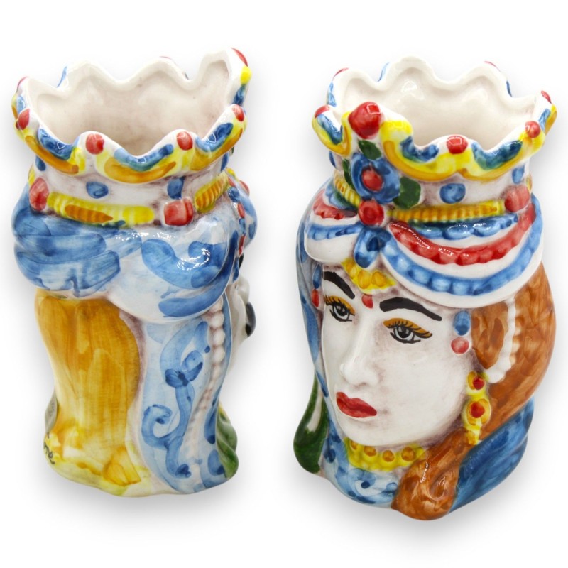 Têtes mauresques normandes siciliennes (paire) h 13/14 cm environ. Céramique de Caltagirone MD22 - 