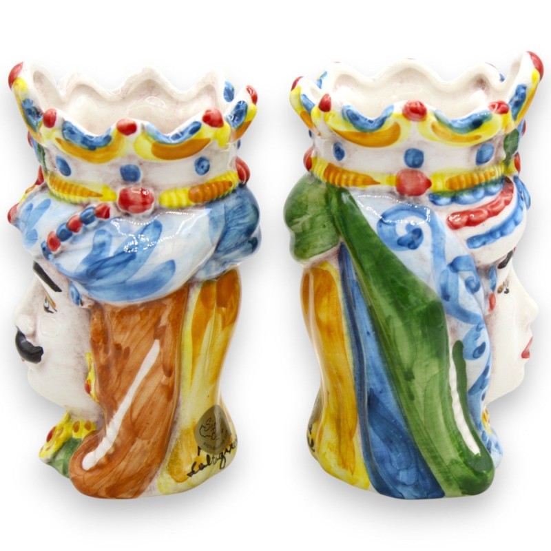 Sizilianische normannische Maurenköpfe (Paar) H 13 / 14 cm ca. Caltagirone Keramik MD22 - 
