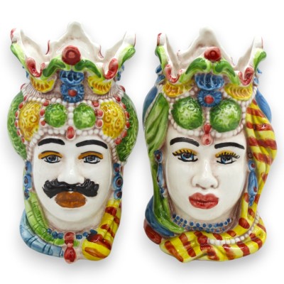 Sizilianische maurische Köpfe Emiri (Paar) H 13 / 14 cm ca. Caltagirone Keramik MD9 - 