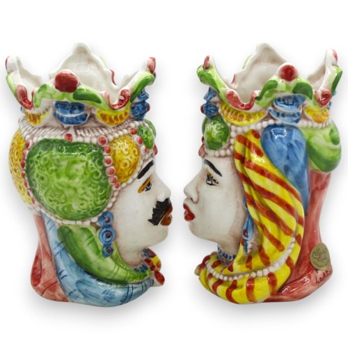 Sicilian Moorish heads Emiri (pair) h 13 / 14 cm approx. Caltagirone ceramic MD9 -  2