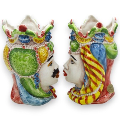 Sycylijskie głowy mauretańskie Emiri (para) wys. 13 / 14 cm ok. Ceramika Caltagirone MD9 - 