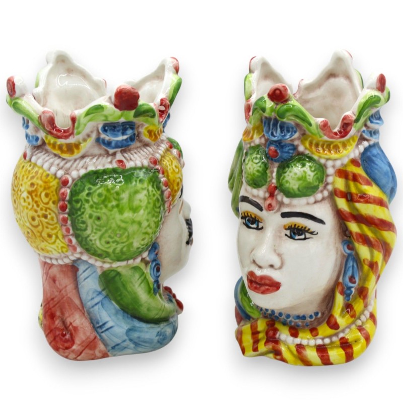 Sizilianische maurische Köpfe Emiri (Paar) H 13 / 14 cm ca. Caltagirone Keramik MD9 - 