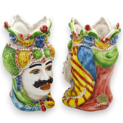 Sizilianische maurische Köpfe Emiri (Paar) H 13 / 14 cm ca. Caltagirone Keramik MD9 - 