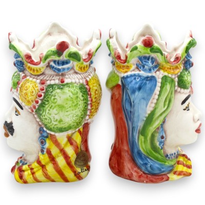 Sizilianische maurische Köpfe Emiri (Paar) H 13 / 14 cm ca. Caltagirone Keramik MD9 - 