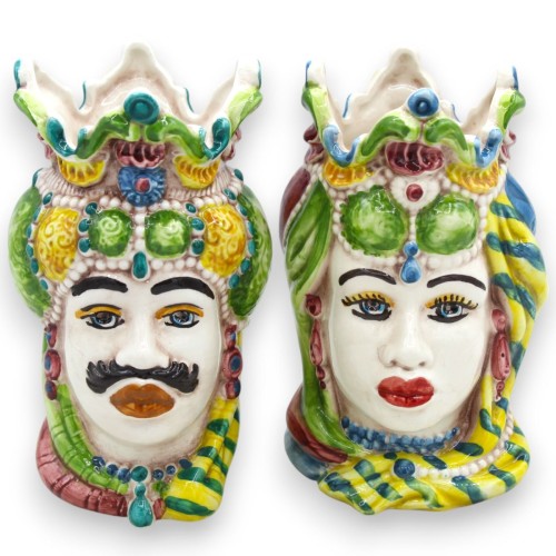Siciliaanse Emiri donkerbruine koppen (paar) h 13 / 14 cm ca. Caltagirone MD19 keramiek