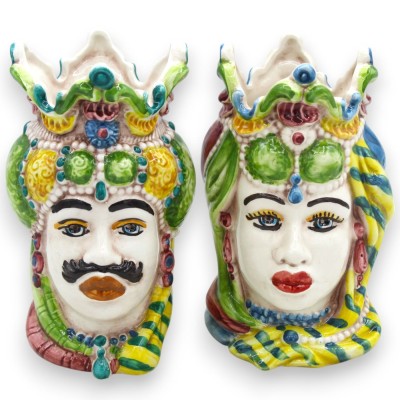 Siciliaanse Emiri donkerbruine koppen (paar) h 13 / 14 cm ca. Caltagirone MD19 keramiek - 
