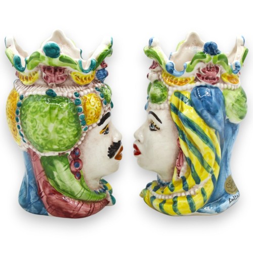 Têtes marron foncé Emiri siciliennes (la paire) h 13 / 14 cm environ. Caltagirone MD19 céramique -  2