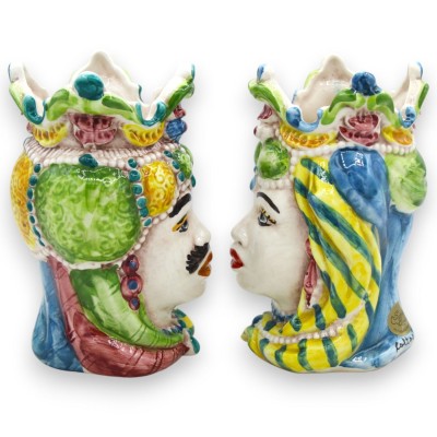 Siciliaanse Emiri donkerbruine koppen (paar) h 13 / 14 cm ca. Caltagirone MD19 keramiek - 