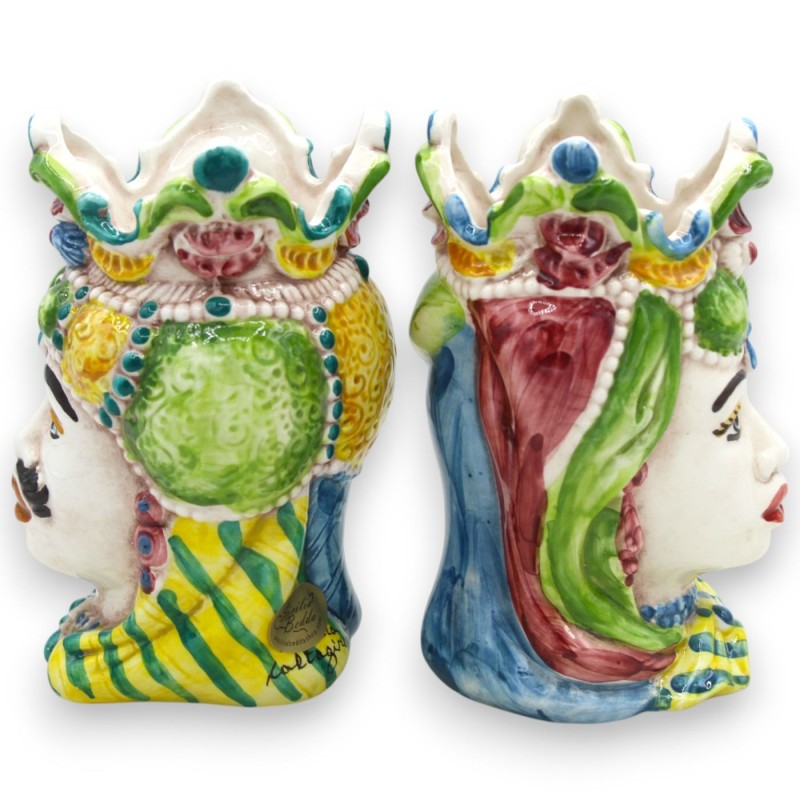 Siciliaanse Emiri donkerbruine koppen (paar) h 13 / 14 cm ca. Caltagirone MD19 keramiek - 