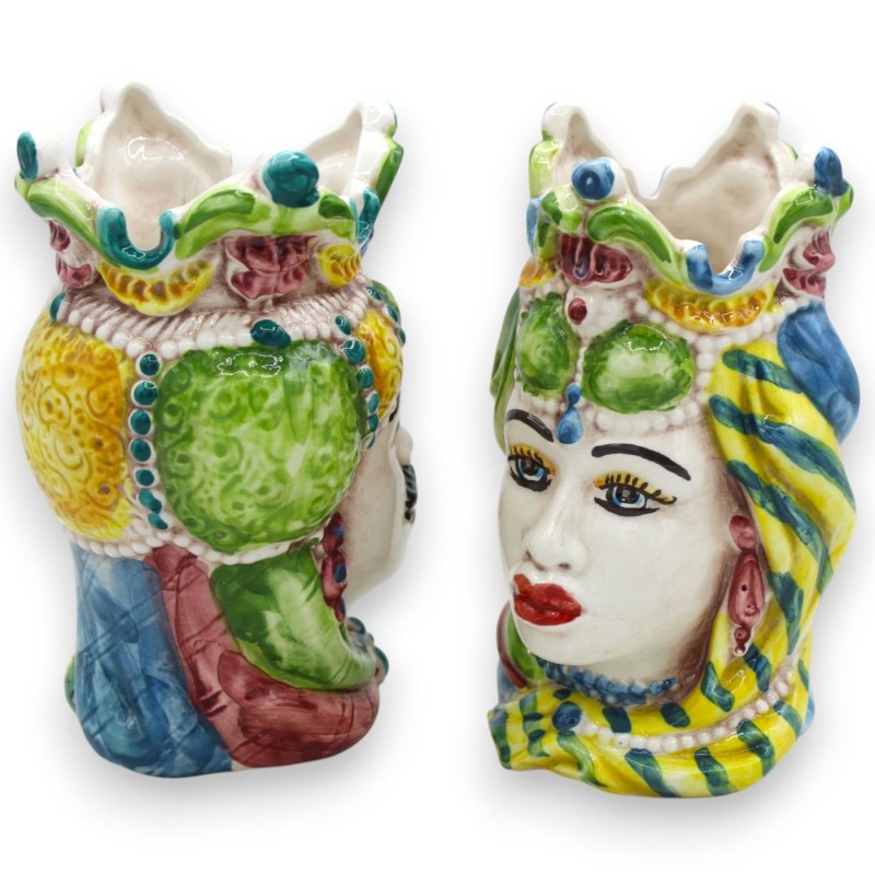Emiri Sicilian dark brown heads (pair) h 13 / 14 cm approx. Caltagirone MD19 ceramic - 