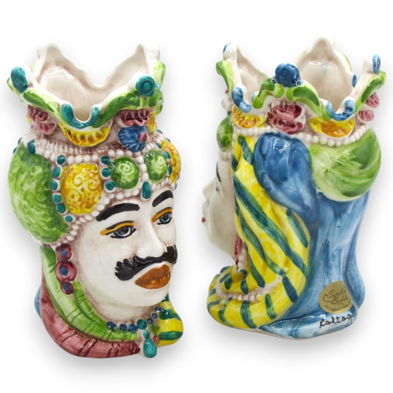 Emiri Sicilian dark brown heads (pair) h 13 / 14 cm approx. Caltagirone MD19 ceramic - 