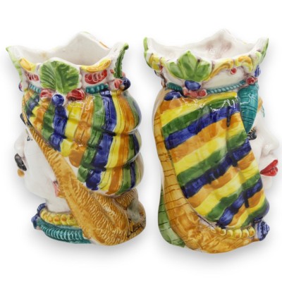 Cabezas de moro sicilianas con corona y turbante (par) de 13/14 cm de altura aprox. Cerámica de Caltagirone MD20 - 