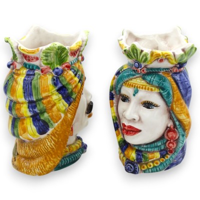 Cabezas de moro sicilianas con corona y turbante (par) de 13/14 cm de altura aprox. Cerámica de Caltagirone MD20 - 