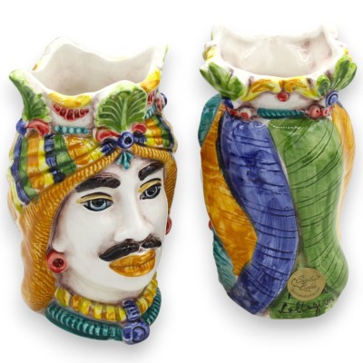 Cabezas de moro sicilianas con corona y turbante (par) de 13/14 cm de altura aprox. Cerámica de Caltagirone MD20 - 
