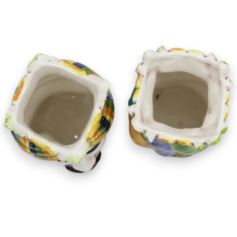 Cabezas de moro sicilianas con corona y turbante (par) de 13/14 cm de altura aprox. Cerámica de Caltagirone MD20 - 