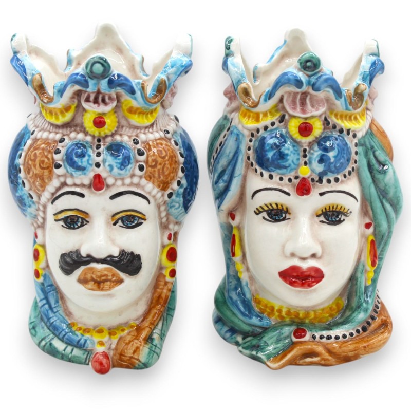 Cabezas moriscas sicilianas de Emiri (pareja), altura aproximada: 13/14 cm. Cerámica de Caltagirone MD24. - 