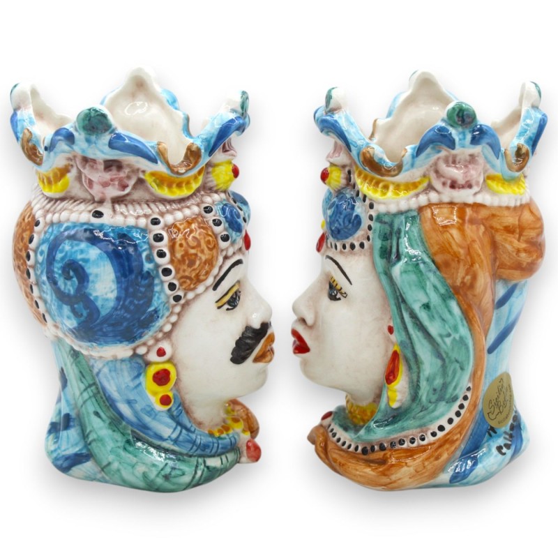 Cabezas moriscas sicilianas de Emiri (pareja), altura aproximada: 13/14 cm. Cerámica de Caltagirone MD24. - 