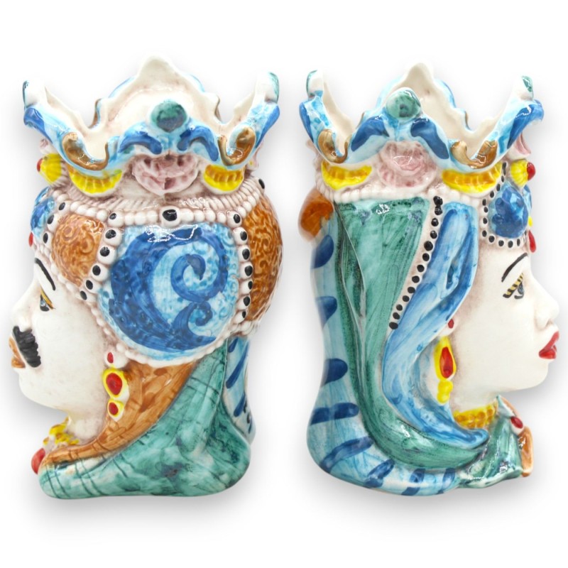 Cabezas moriscas sicilianas de Emiri (pareja), altura aproximada: 13/14 cm. Cerámica de Caltagirone MD24. - 