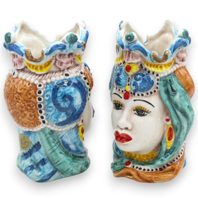 Sicilianska moriska huvuden Emiri (par) h 13/14 cm ca. Caltagirone keramik MD24 - 