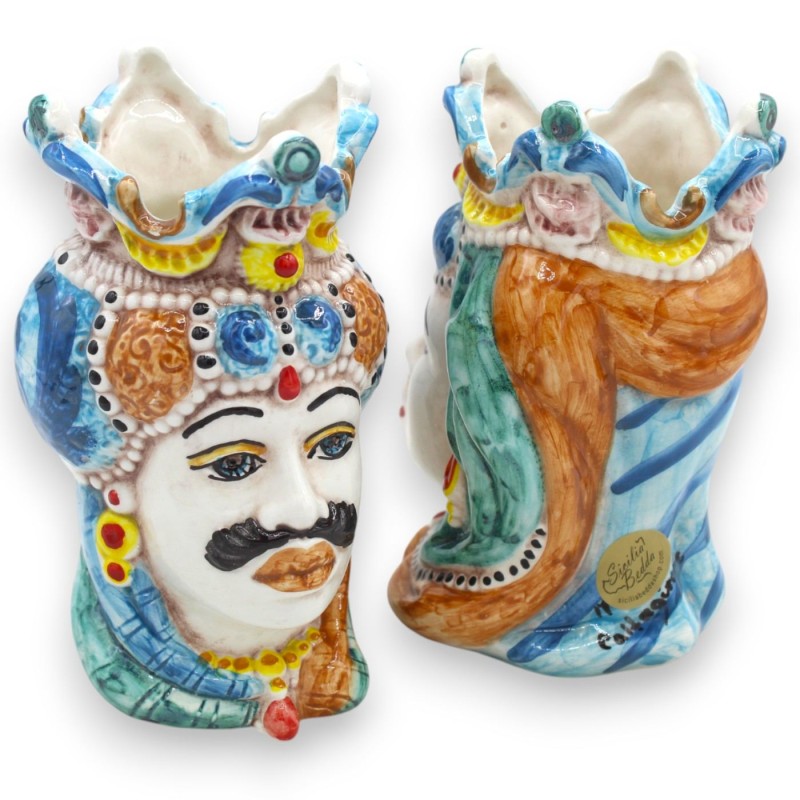 Sicilianska moriska huvuden Emiri (par) h 13/14 cm ca. Caltagirone keramik MD24 - 