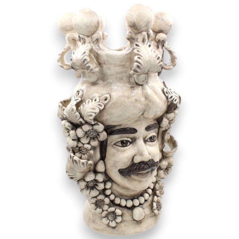 Teste di moro Siciliane (coppia) h 40 cm ca. ceramica Caltagirone, Con Corona e applicazioni - 