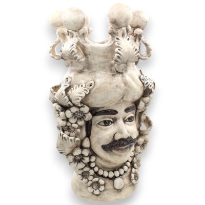 Cabeças de mouro siciliano (par) h 40 cm aprox. Cerâmica Caltagirone, com coroa e aplicações - 