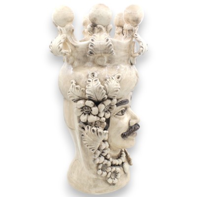 Cabeças de mouro siciliano (par) h 40 cm aprox. Cerâmica Caltagirone, com coroa e aplicações - 