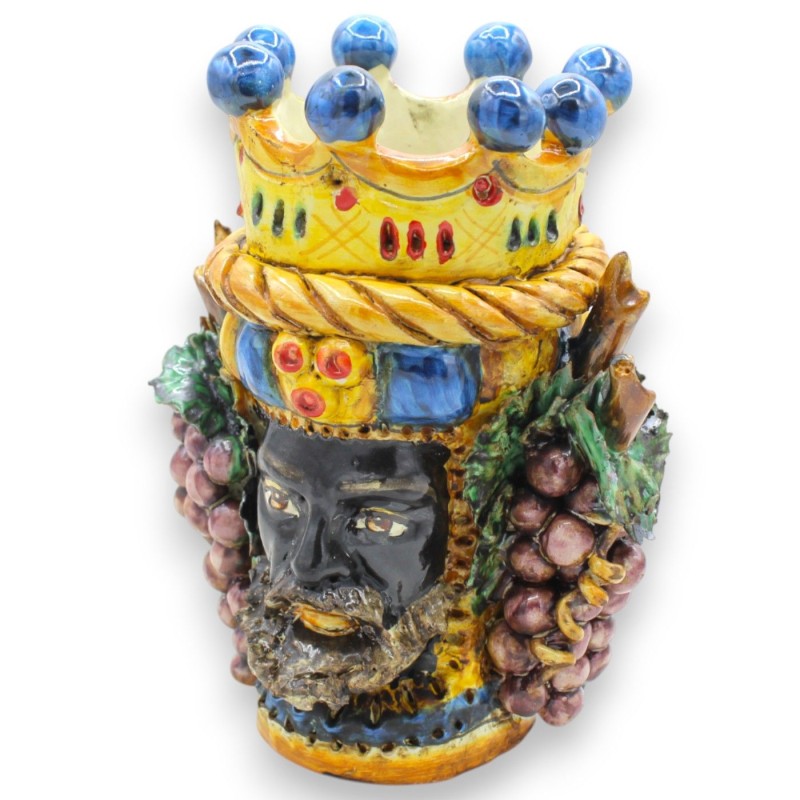 Giano Bifronte testa con due volti in ceramica Caltagirone h 21 cm ca. con corona, treccia e Uva MD4 - 