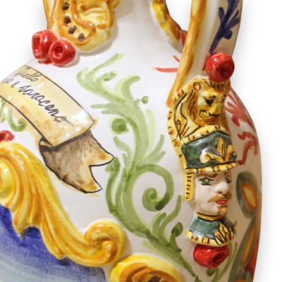 Bummulo vase h 75 x 26 cm approx. Caltagirone ceramic, "Orlando and Saracen duel" scene, embossed decorations - 