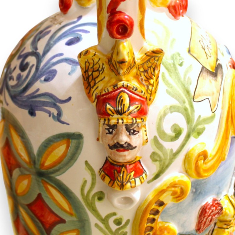 Bummulo vase h 75 x 26 cm approx. Caltagirone ceramic, "Orlando and Saracen duel" scene, embossed decorations - 