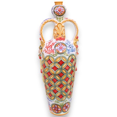Bummulo vase h 75 x 26 cm approx. Caltagirone ceramic, "Orlando and Saracen duel" scene, embossed decorations - 