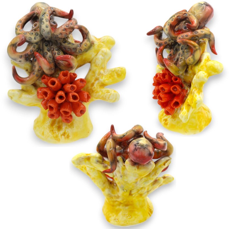 Ramo di corallo con composizione Marina in pregiata ceramica, h 15 x 13 cm ca. (1Unità) Varie Opzioni Modello - 