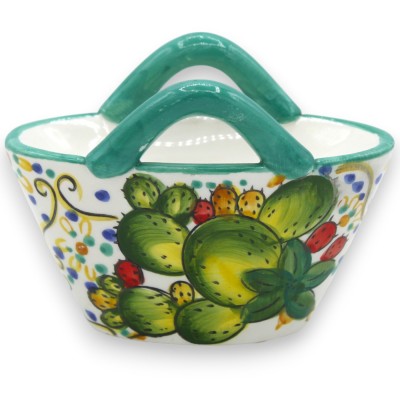 Siciliaanse keramische mand, L 12 x ca. 9 cm. Vijf citroen-plantaardige zepen, Siciliaanse decoratie. - 