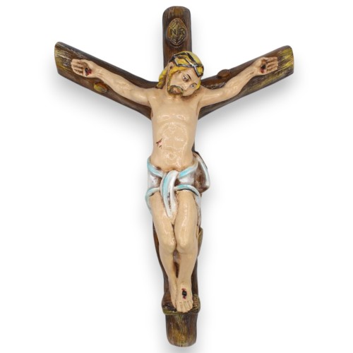 Crucifixo 100% feito à mão, decorado à mão - altura 45 x 30 cm aprox. - 