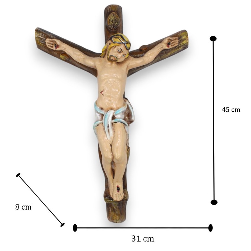 Crucifix 100% fait main, décoré à la main - h 45 x 30 cm environ. - 