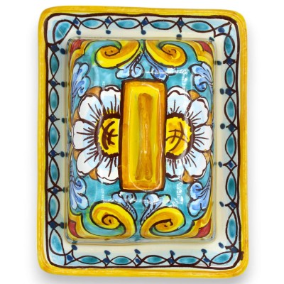 Butterdose aus Keramik von Caltagirone, L ca. 18 x 14 cm, Barock- und Gänseblümchendekor - 